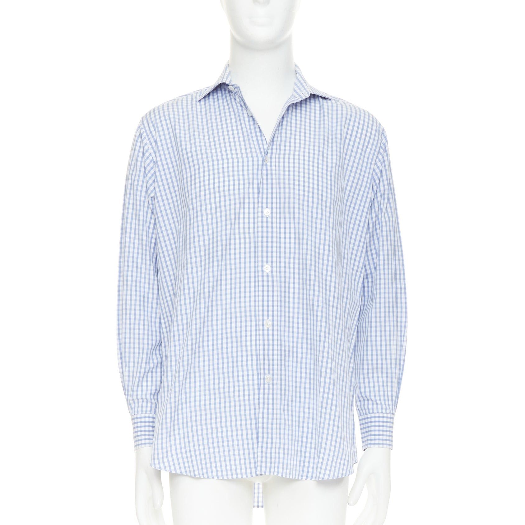 Hermes HERMES blue white checked 100% cotton made in france collared long sleeve shirt EU39 M Size US M / EU 48-50 / 2 - 1 Thumbnail