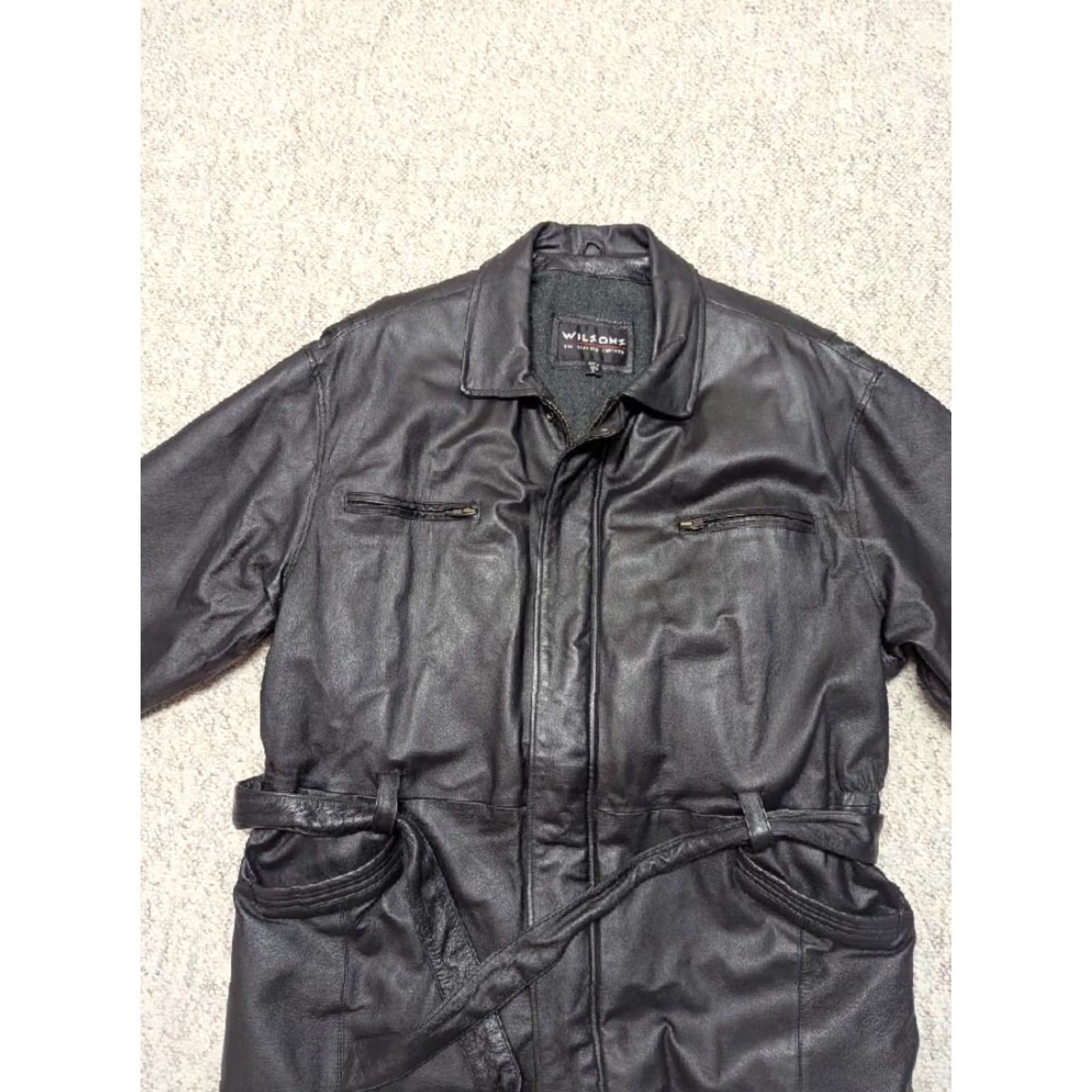 Vintage VINTAGE Wilsons Leather COAT XL BELTED brown leather trench coat Mens overcoat with belt - 1990s style (Chest 48 in) Size US XL / EU 56 / 4 - 4 Thumbnail