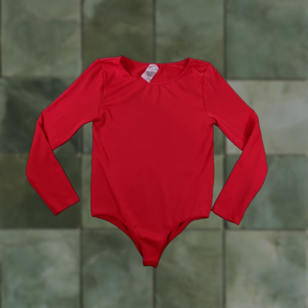 ESPIRIT SPIRIT Long Sleeve Bodysuit Women Large Red Stretch Basic Thong Neckline Regular Fit Size L / US 10 / IT 46 - 1 Thumbnail