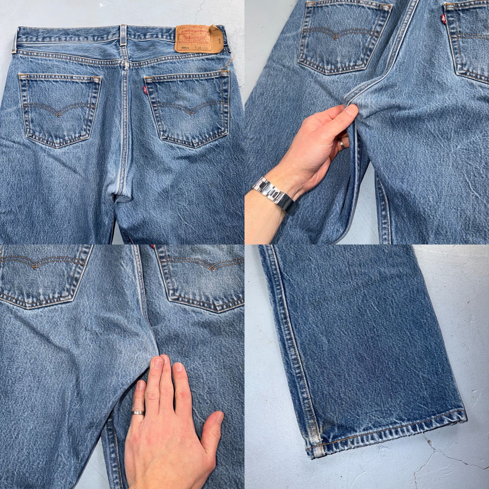 Levi's VINTAGE Levi's 501 Jeans - 90s USA, Straight Leg, Light Wash Blue, 38x30, 5-Pocket, Denim, Regular, Men / Adult, Button Closure, Cotton, Classic Fit Size US 38 / EU 54 - 10 Thumbnail