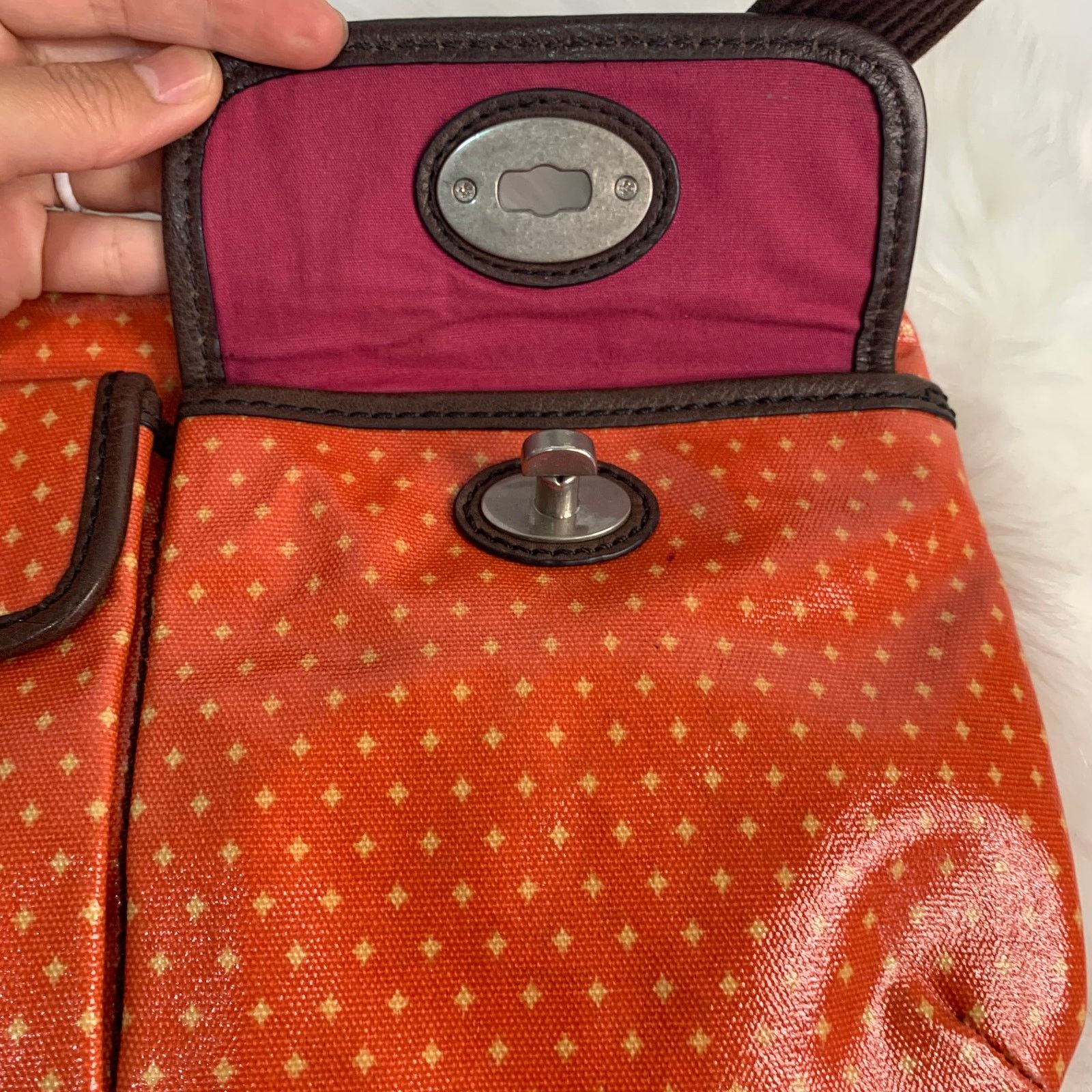 Fossil Fossil Waxed Canvas And Leather Orange Key-per Crossbody Size ONE SIZE - 4 Thumbnail