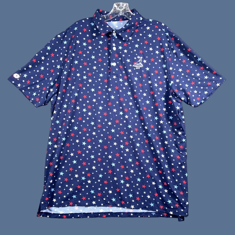 Vintage IBKUL Golf Polo Blue Star Print Pinehurst 1895 Logo Size XL Performance Stretch Size US XL / EU 56 / 4 - 1 Thumbnail