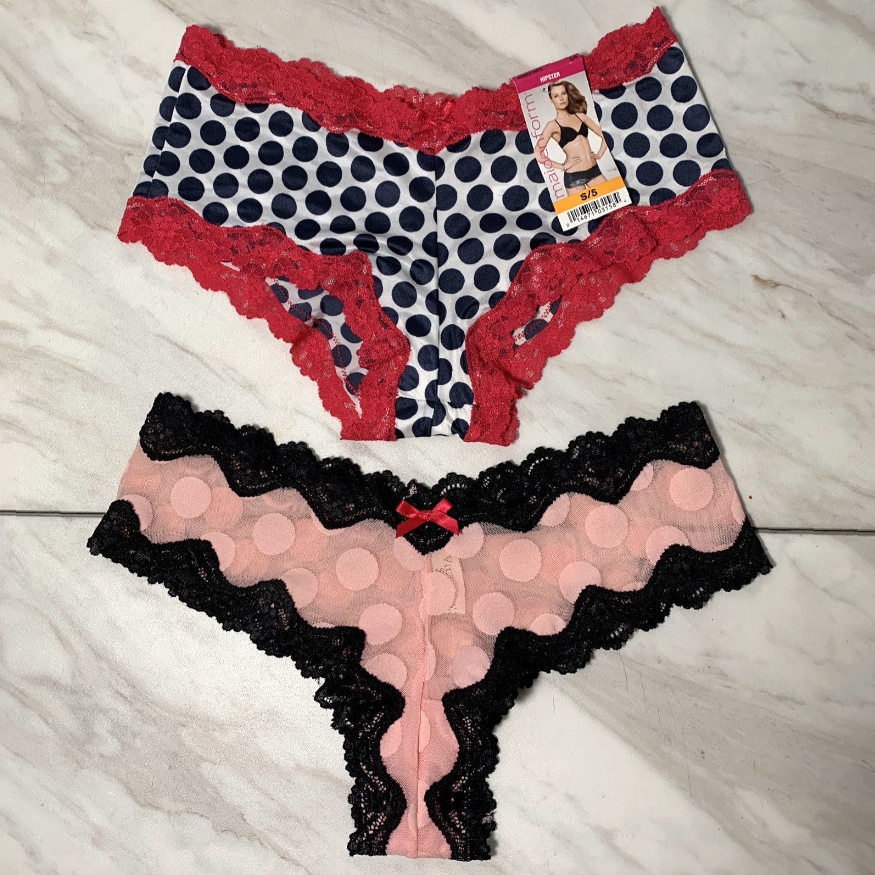 Vintage Victoria Secret Maidenform Hipster Cheeky Panties S Pink Black Women’s S Stretch Size 28" / US 6 / IT 42 - 2 Thumbnail