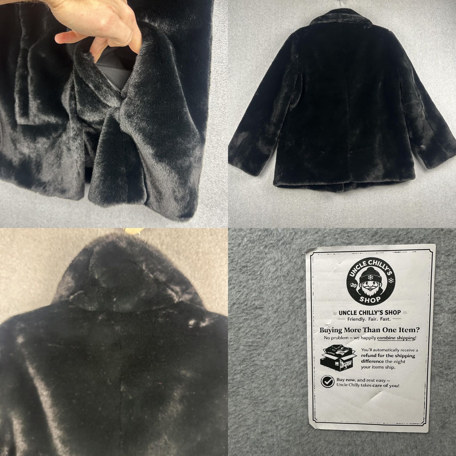 Vintage TWRHLL by Christie Brinkley Faux Fur Coat Womens Small Black Short Plush Jacket Size 28" / US 6 / IT 42 - 8 Thumbnail