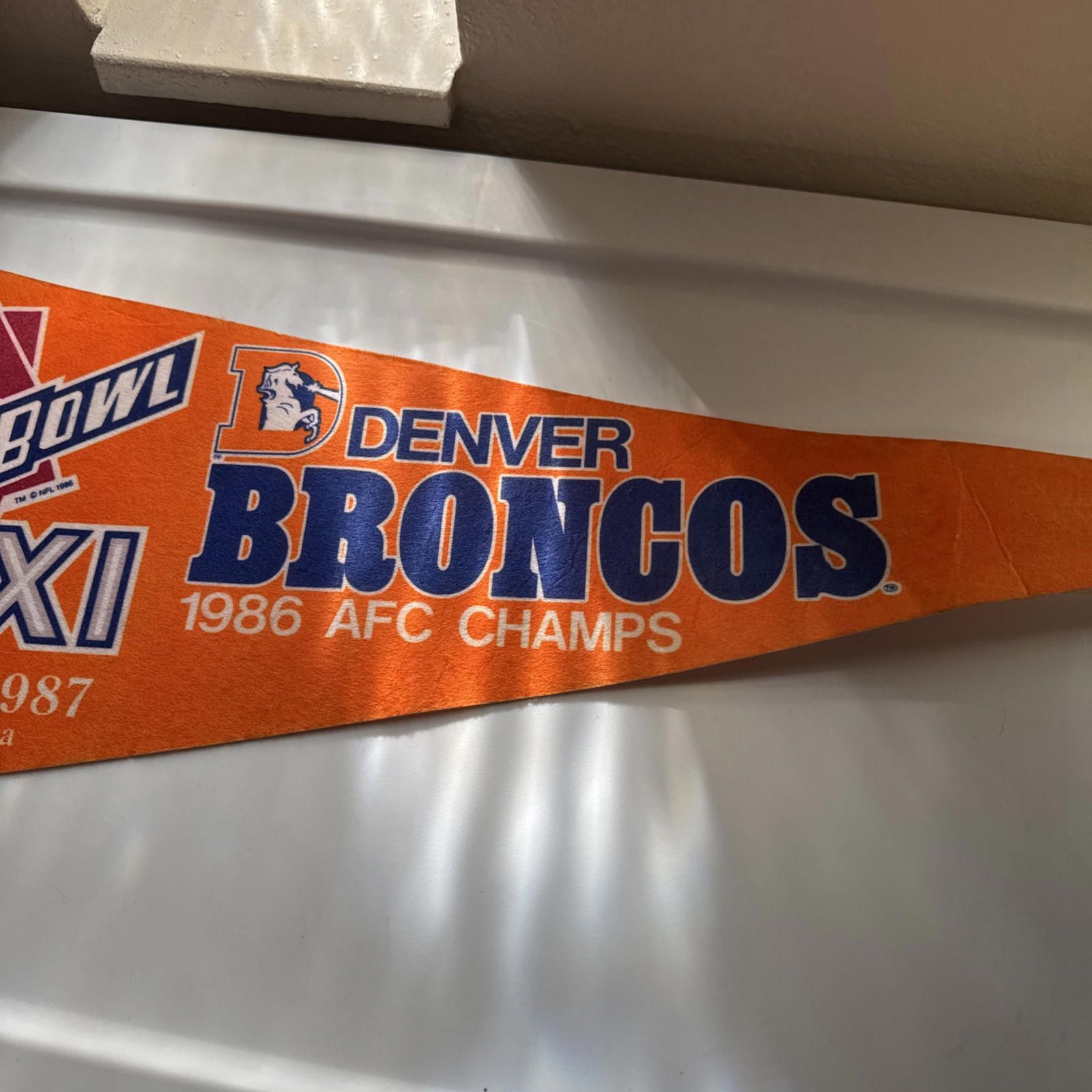 NFL DENVER BRONCOS Vintage Super Bowl XXI 30" Football Pennant Size ONE SIZE - 5 Thumbnail