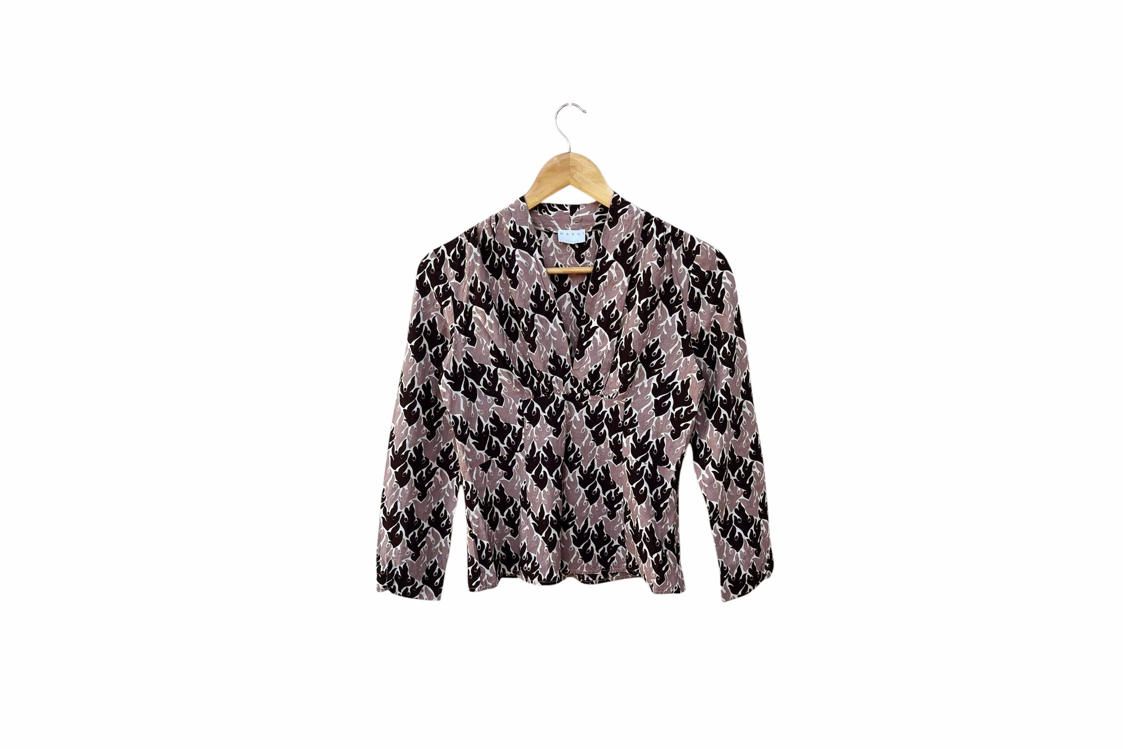Marni MARNI cotton long sleeve deep v neck top, abstract printed Size XS / US 0-2 / IT 36-38 - 1 Thumbnail