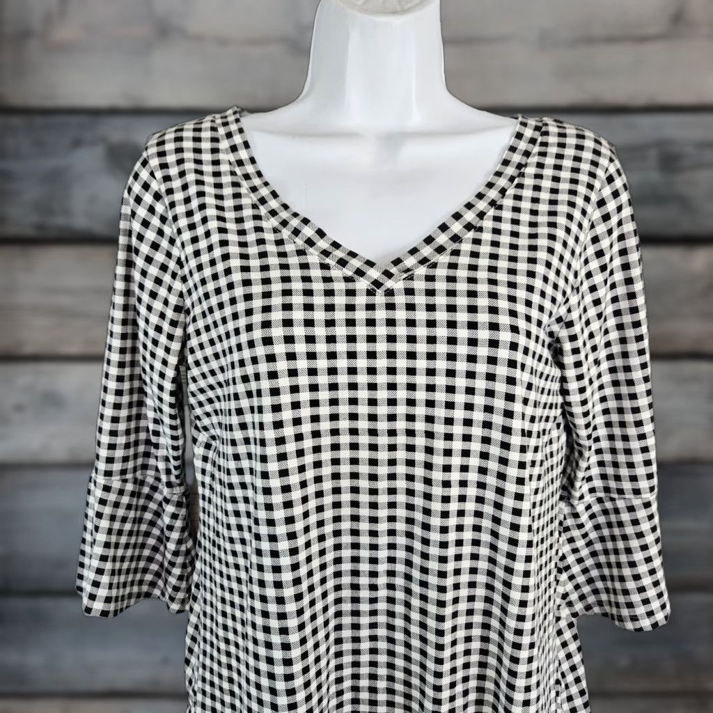 J. Jill J Jill Women’s Top XS Black White Gingham 3/4 Sleeve V-Neck Cotton Blend Blouse Mens? Size XS / US 0-2 / IT 36-38 - 1 Thumbnail