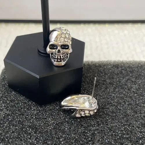 Designer × Jewelry 925 Silver Plated Skull Stud Earrings for Men Women Size ONE SIZE - 4 Thumbnail