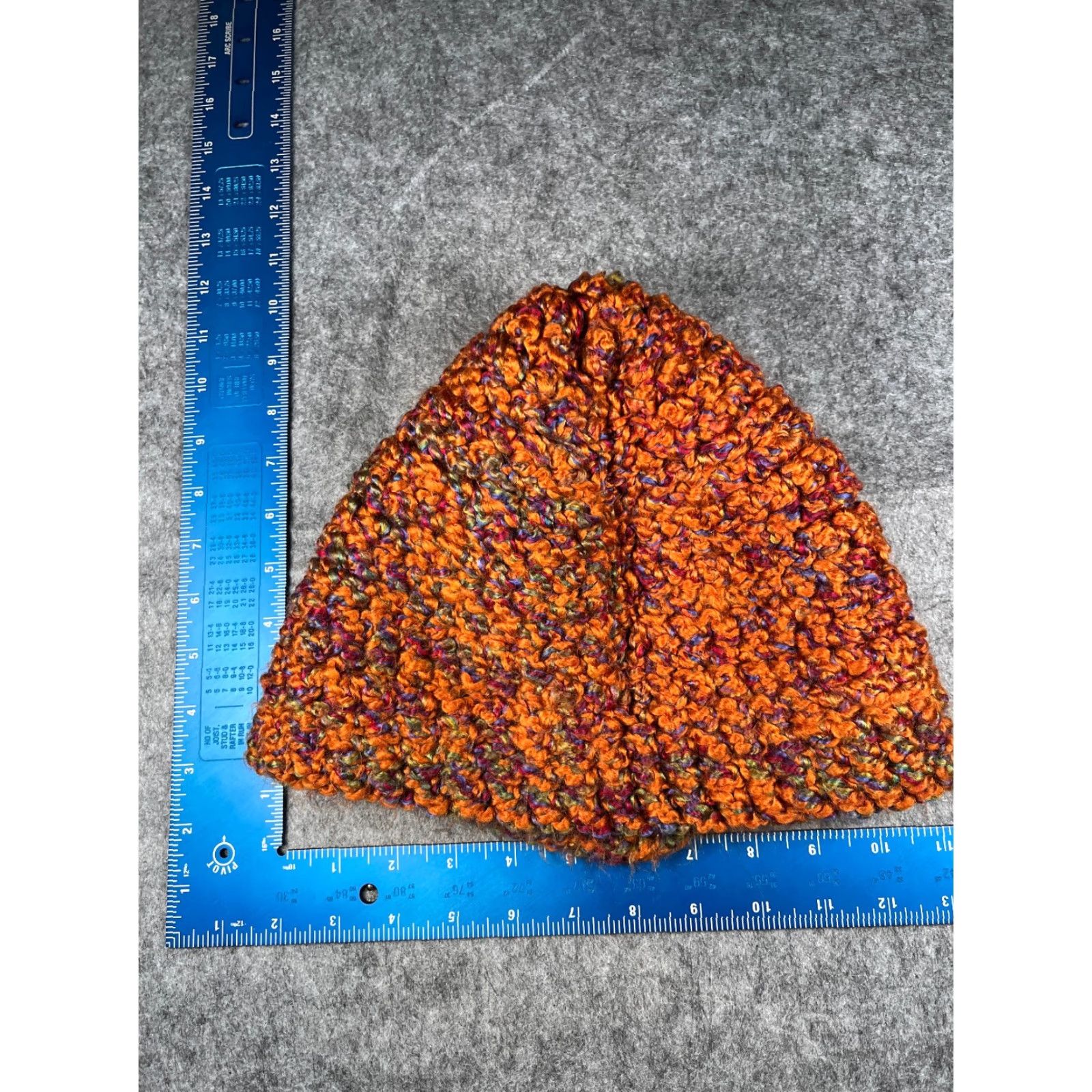 Vintage Handmade Beanie Hat Adult One Size Orange Crochet Knit Acrylic Fuzzy Ski Pom Beanie - Womens Everyday Knit Size ONE SIZE - 6 Thumbnail