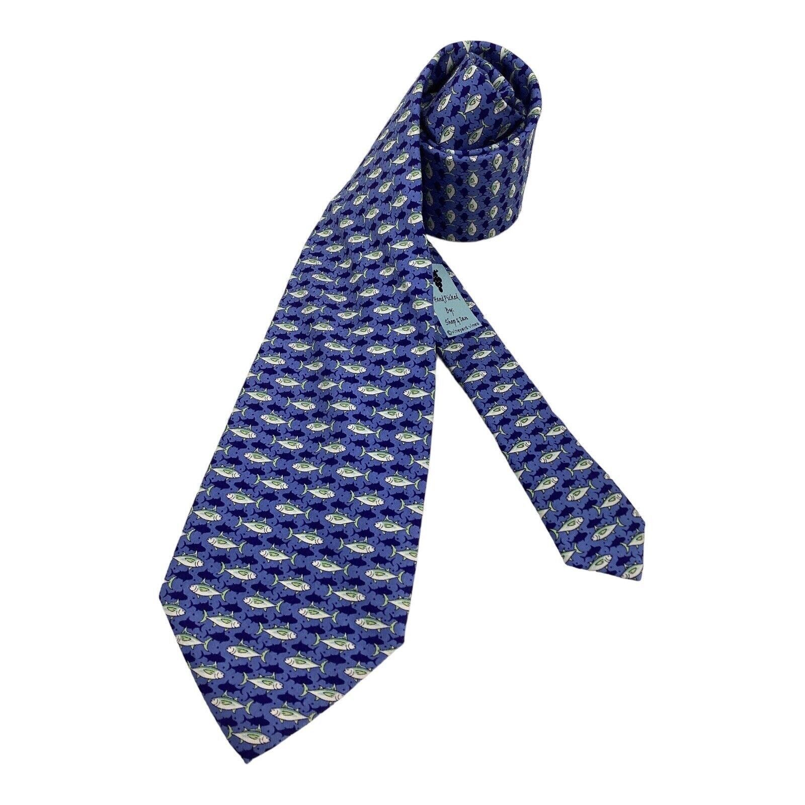Vineyard Vines VINEYARD VINES Blue Fish Print Silk Tie Hand Made In USA W: Size ONE SIZE - 1 Thumbnail