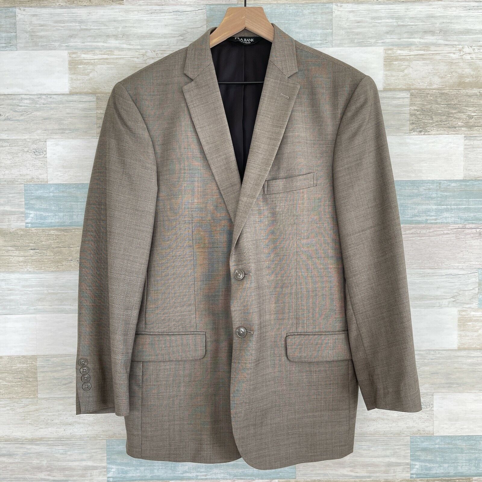 Jos A Bank Travelers Wool Suit Taupe Brown Slim Fit Mens 41R