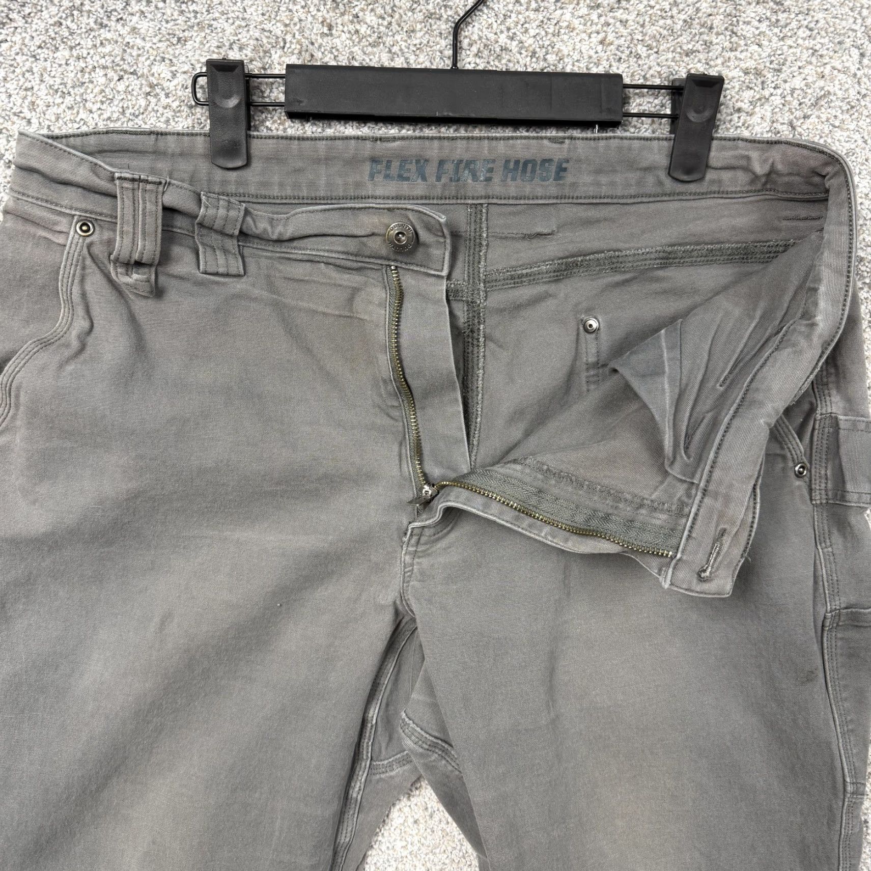 Duluth Trading Company Duluth Flex Fire Hose Gray Canvas Workwear Pants Mens 36x30 Carpenter Relaxed Fit Flat Front Straight Leg Cargo Pocket Zip Button Denim-like Material Size US 36 / EU 52 - 6 Thumbnail