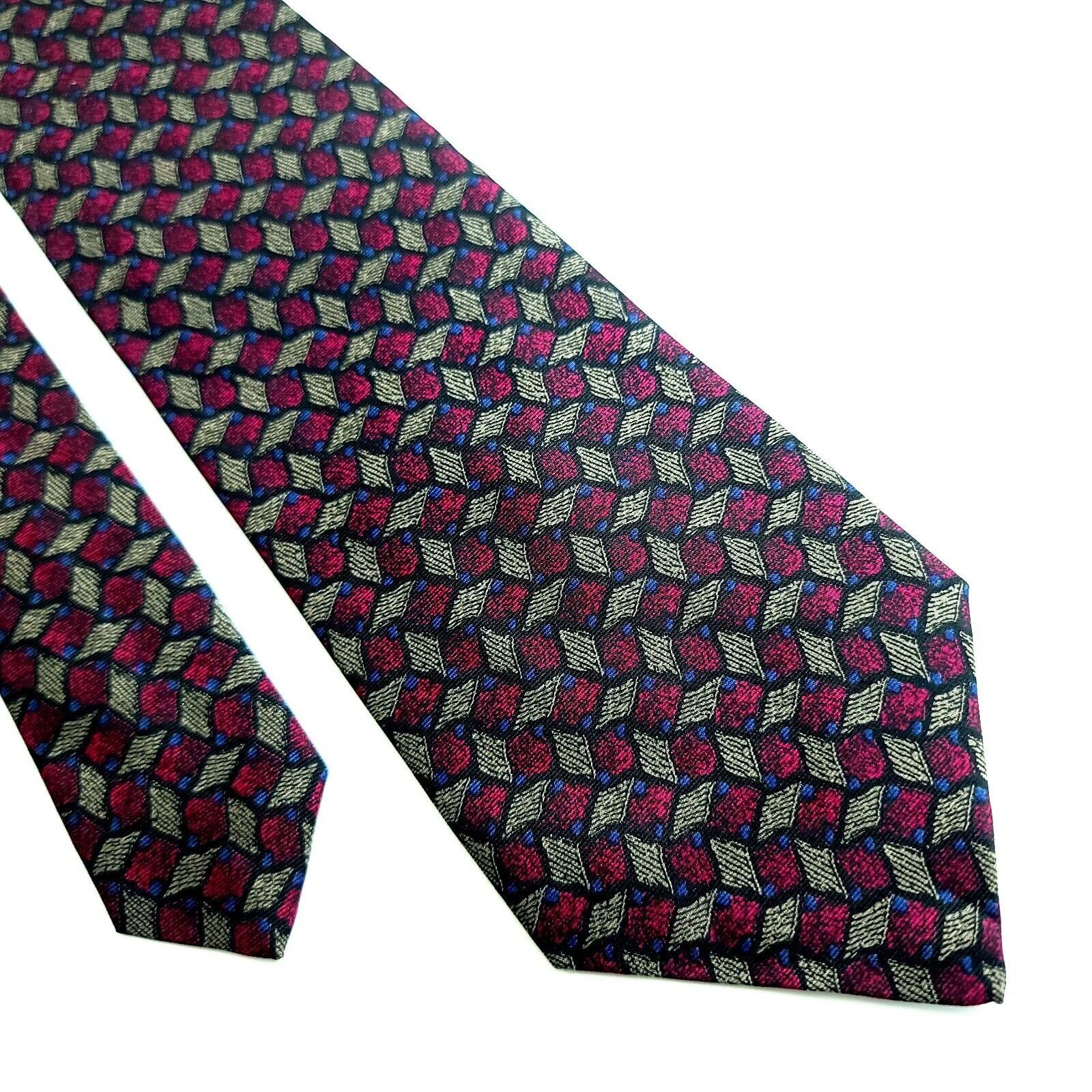 Designer Kuppenheimer Red Blue Tan Print Abstract Geometric Silk Tie Size ONE SIZE - 1 Thumbnail