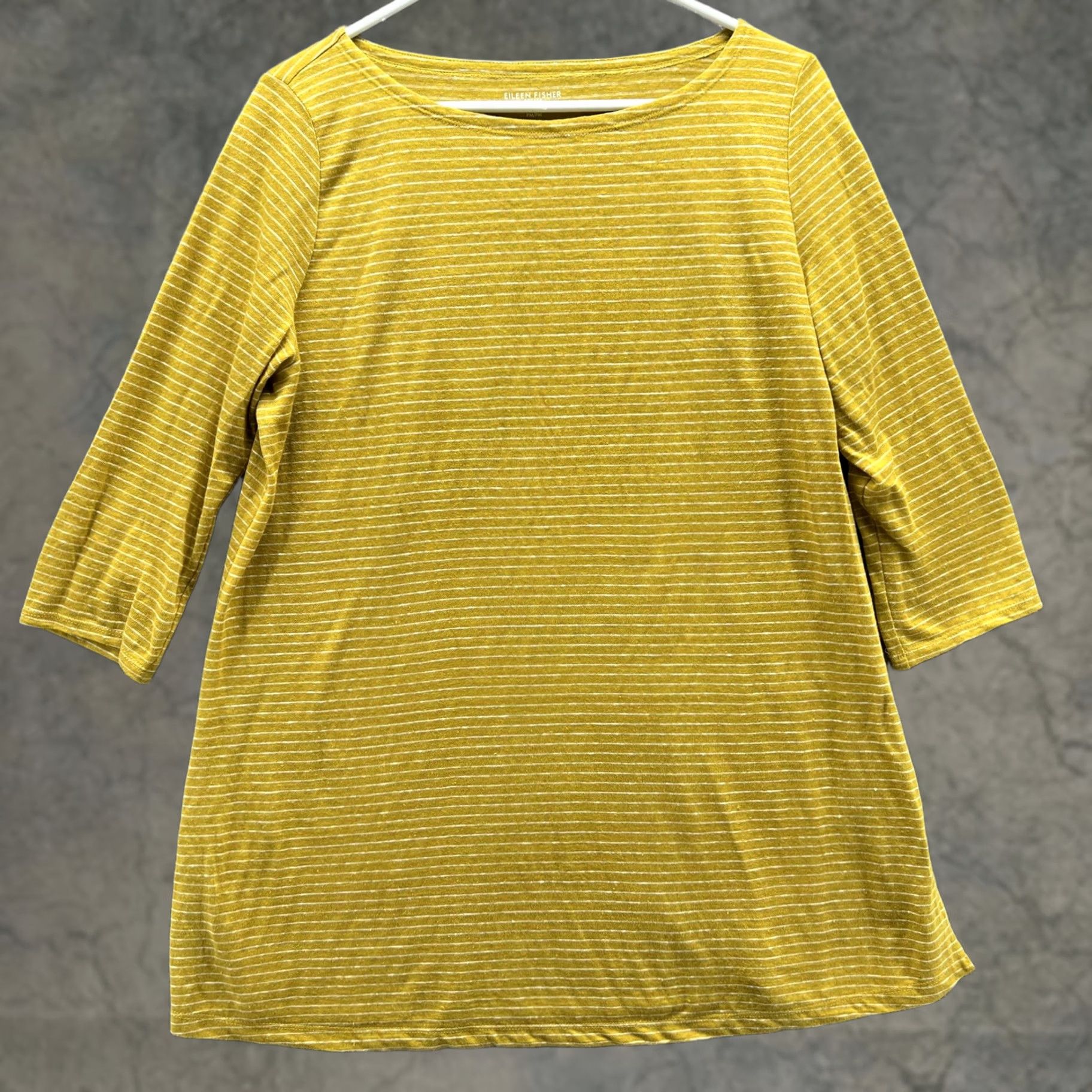 Eileen Fisher Eileen Fisher Shirt Womens PM Yellow Striped Boat Neck 3/4 Sleeve Tunic Jersey Size M / US 6-8 / IT 42-44 - 1 Thumbnail