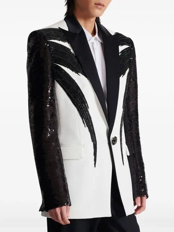 Balmain o1s1wg111025 Sequin Single Breasted Jacket in Black/White Size US L / EU 52-54 / 3 - 5 Thumbnail