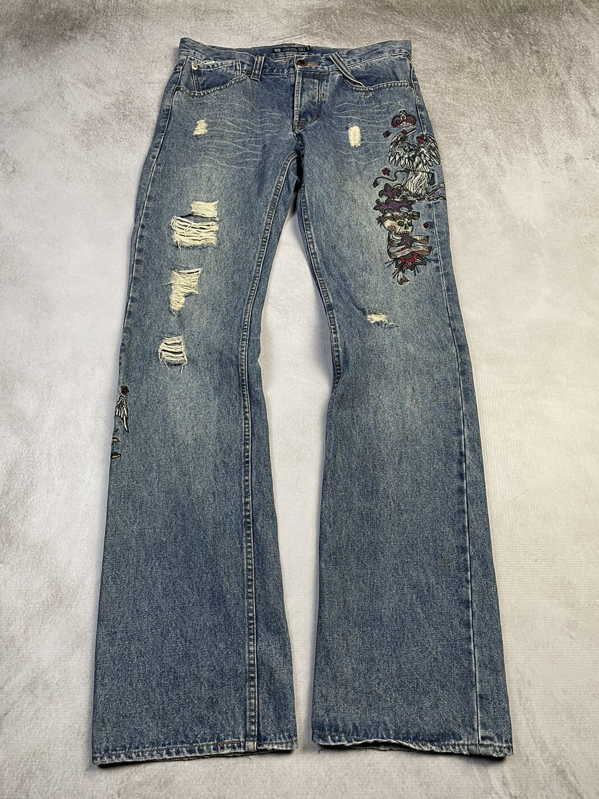 14th Addiction Custom Culture 🇯🇵 Flare 'Tattoo' Embroidered Jeans Size US 29 - 1 Thumbnail