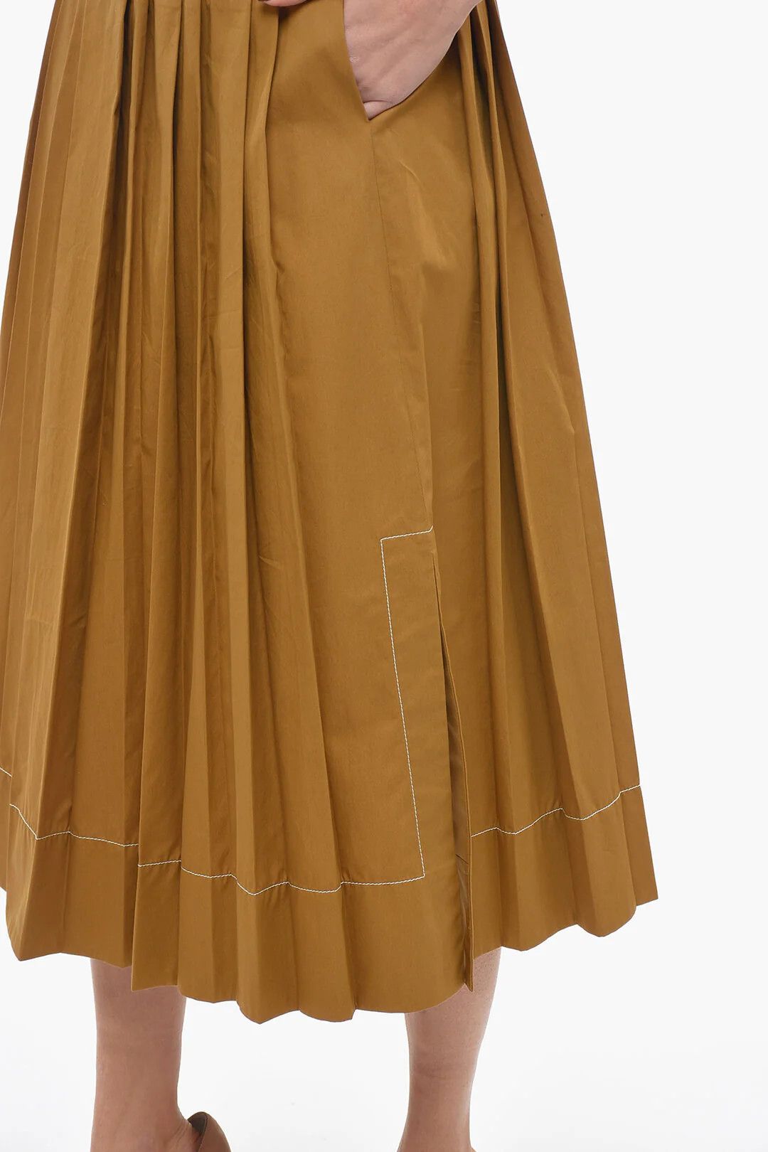 Tory Burch og1mm0426 Two-Tone Pleated Cotton Poplin Skirt in Brown Size 28" / US 6 / IT 42 - 3 Thumbnail
