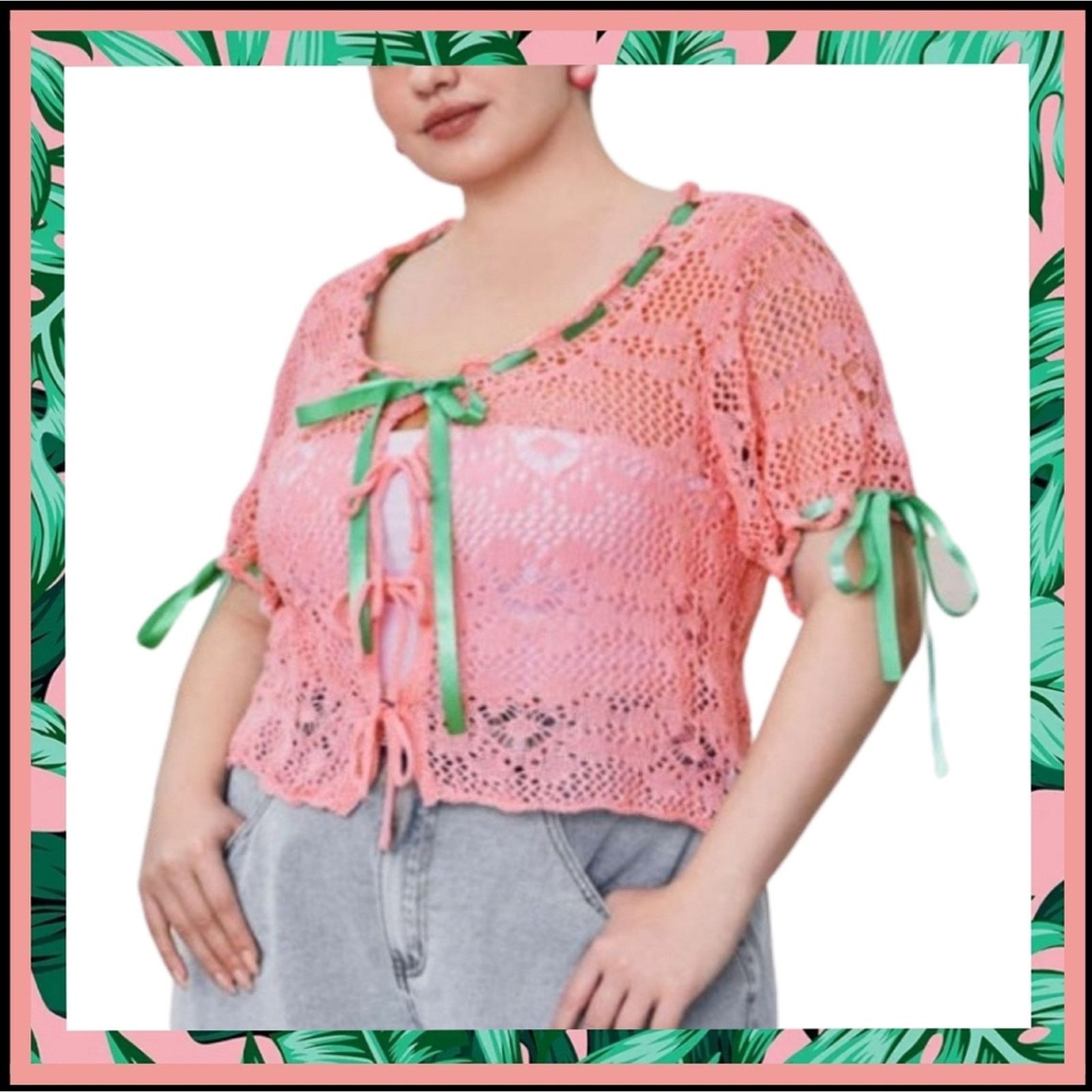 Cider ADORABLE ☆ RIBBONS & CROCHET ☆ PINK & GREEN CARDI ☆ 4xl NWT Size 4XL / US 24-26 - 1 Thumbnail