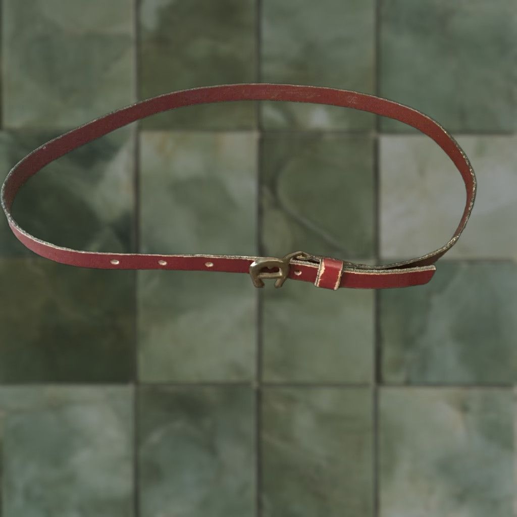 Aigner VINTAGE 70s Etienne Aigner Leather Waist Belt Women Size 30 Reddish Brown Brass "A" Buckle Size ONE SIZE - 1 Thumbnail