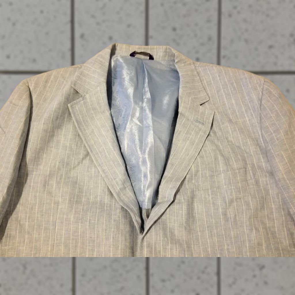 Vintage Alan Flusser XL Blue Linen Jacket Blazer Mens Size 46R - 1 Thumbnail