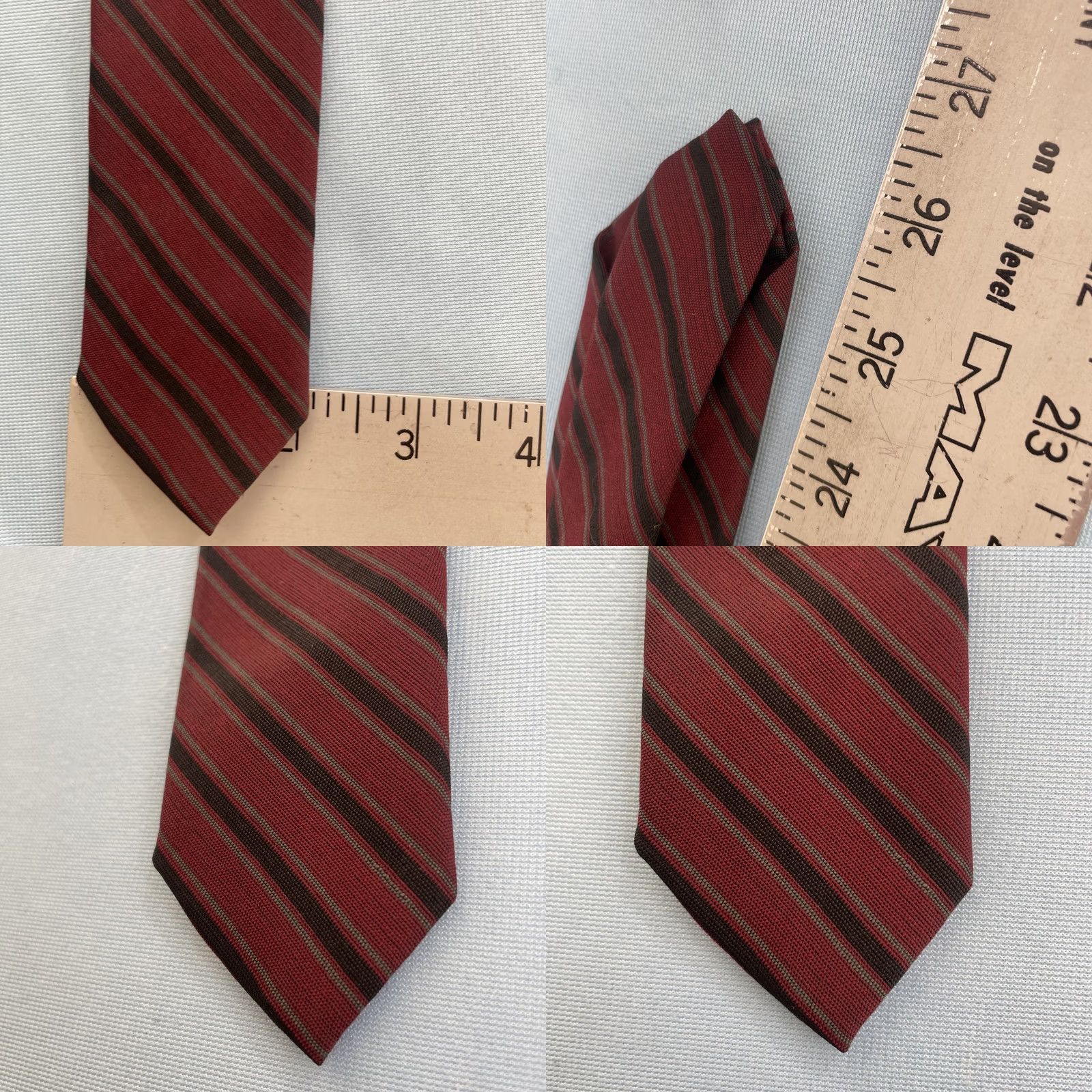 Vintage Vintage 60s Poly Wool Skinny Tie Repp Tie Cravat Red Black Gray Stripe Slim 2x54 Tie Capsule Necktie Mens Size ONE SIZE - 8 Thumbnail