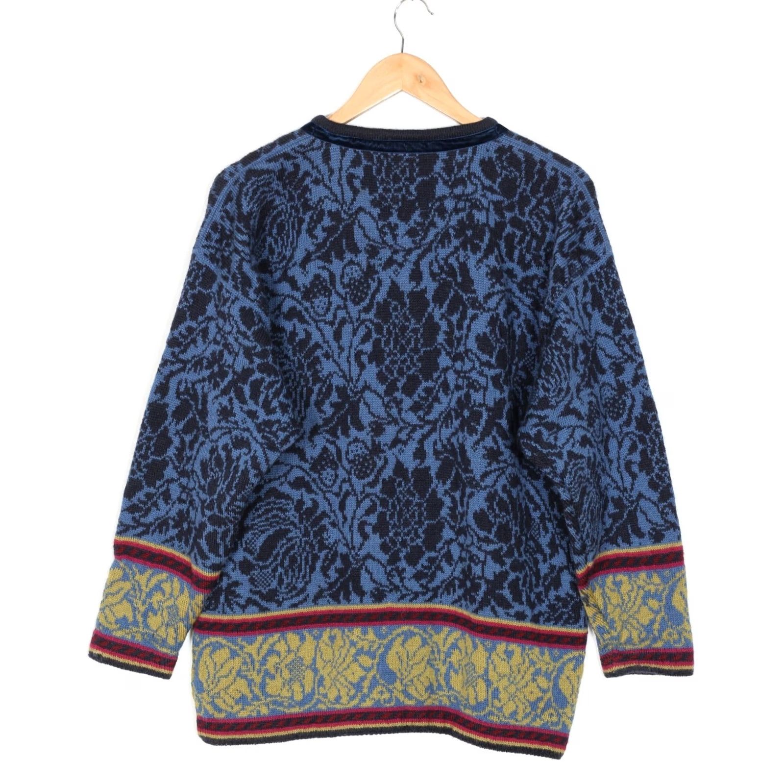 Vintage OLEANA Cardigan Jumper Women M Blue Wool Vintage Norway Nordic Floral Crew Neck Long Sleeve Knitted Wool VR1447 Size M / US 6-8 / IT 42-44 - 3 Thumbnail
