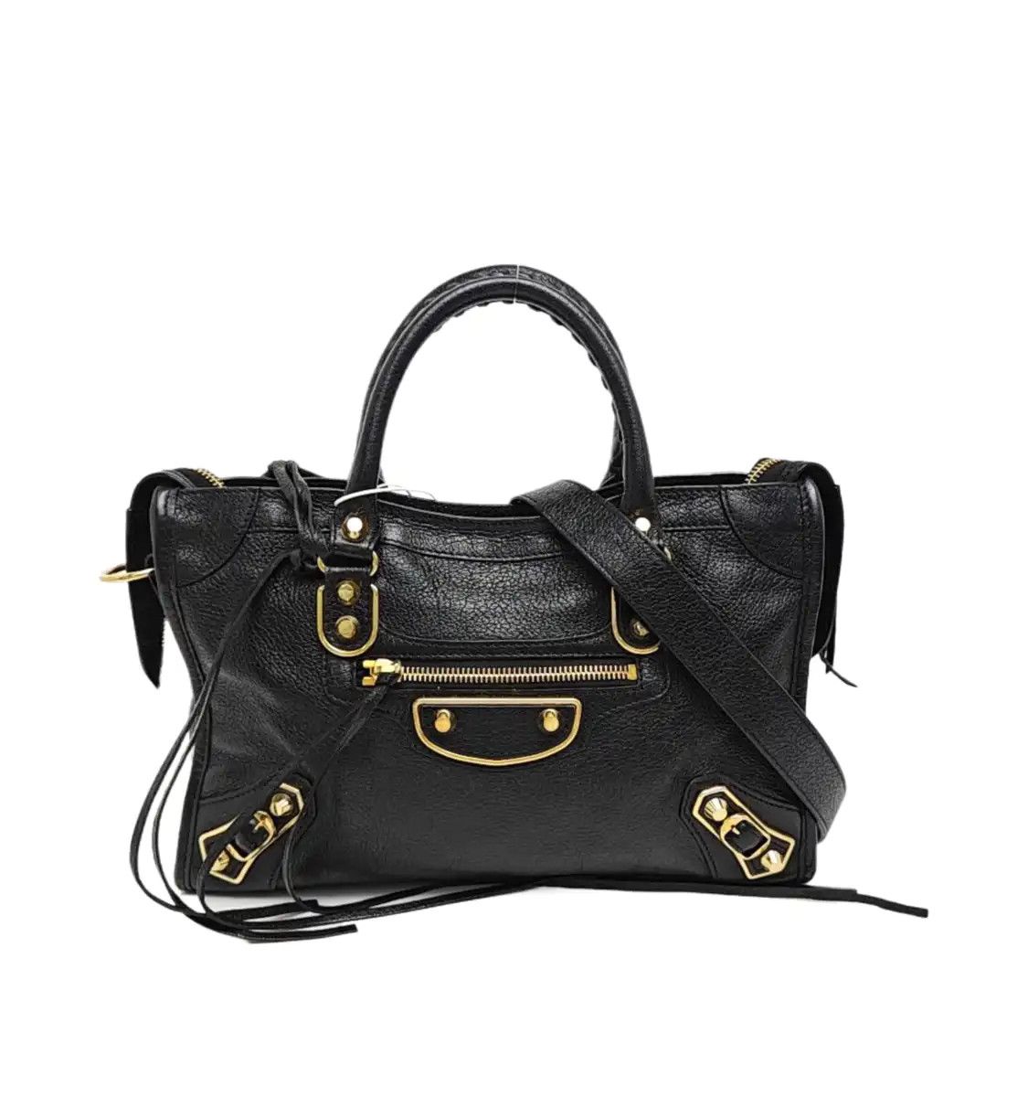 Balenciaga Classic Metallic Edge City Small Black Sheepskin Stud Fringe Shoulder, Women's