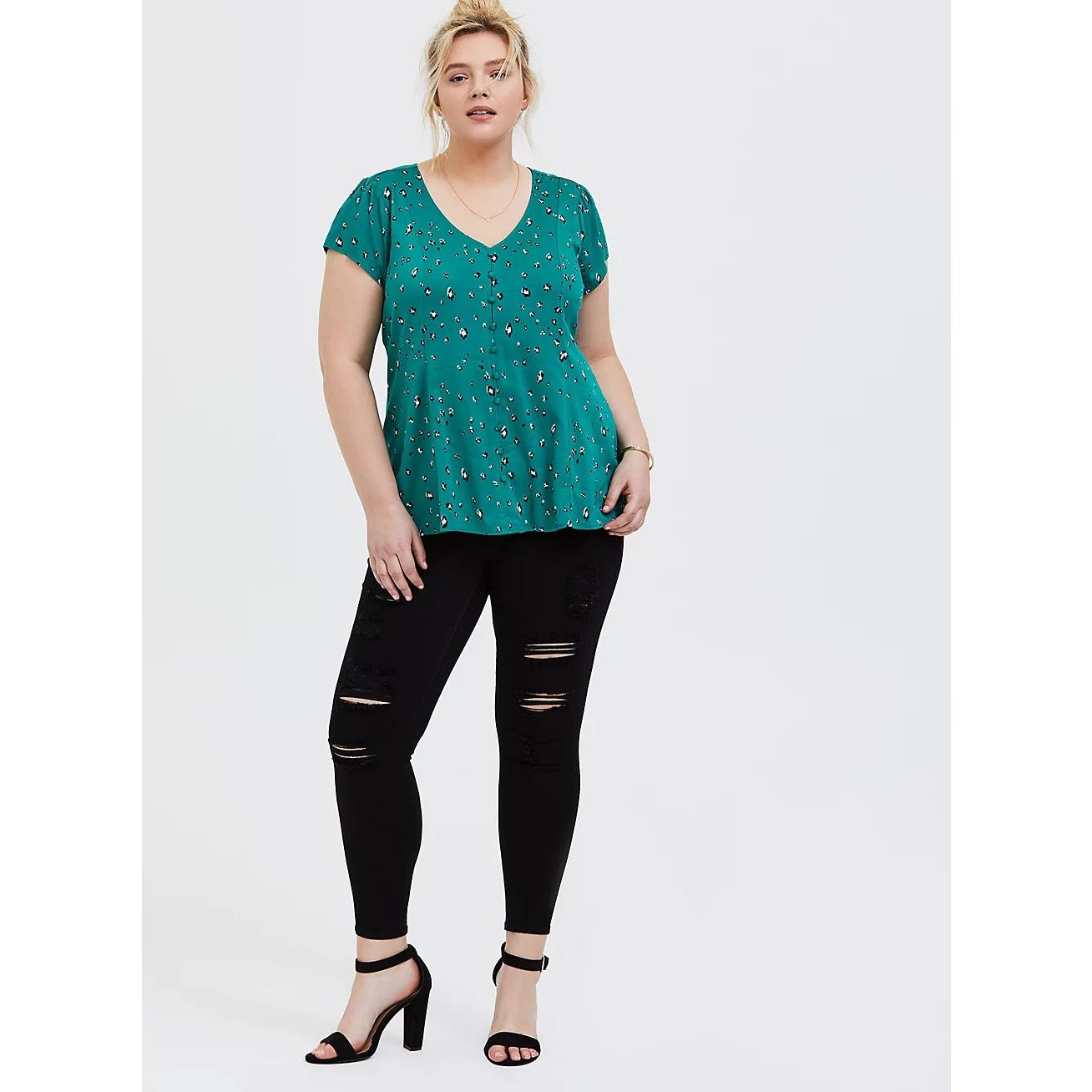 Other Torrid Emerald Green Challis Leopard Button & Corset Back 2 Size XXL / US 16-18 / IT 52-54 - 2 Thumbnail