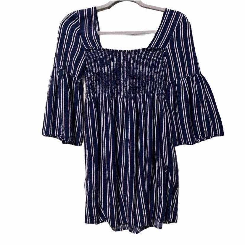 BB Dakota Jack By BB Dakota Navy Striped Boho Rayon Top XS Size XS / US 0-2 / IT 36-38 - 4 Thumbnail