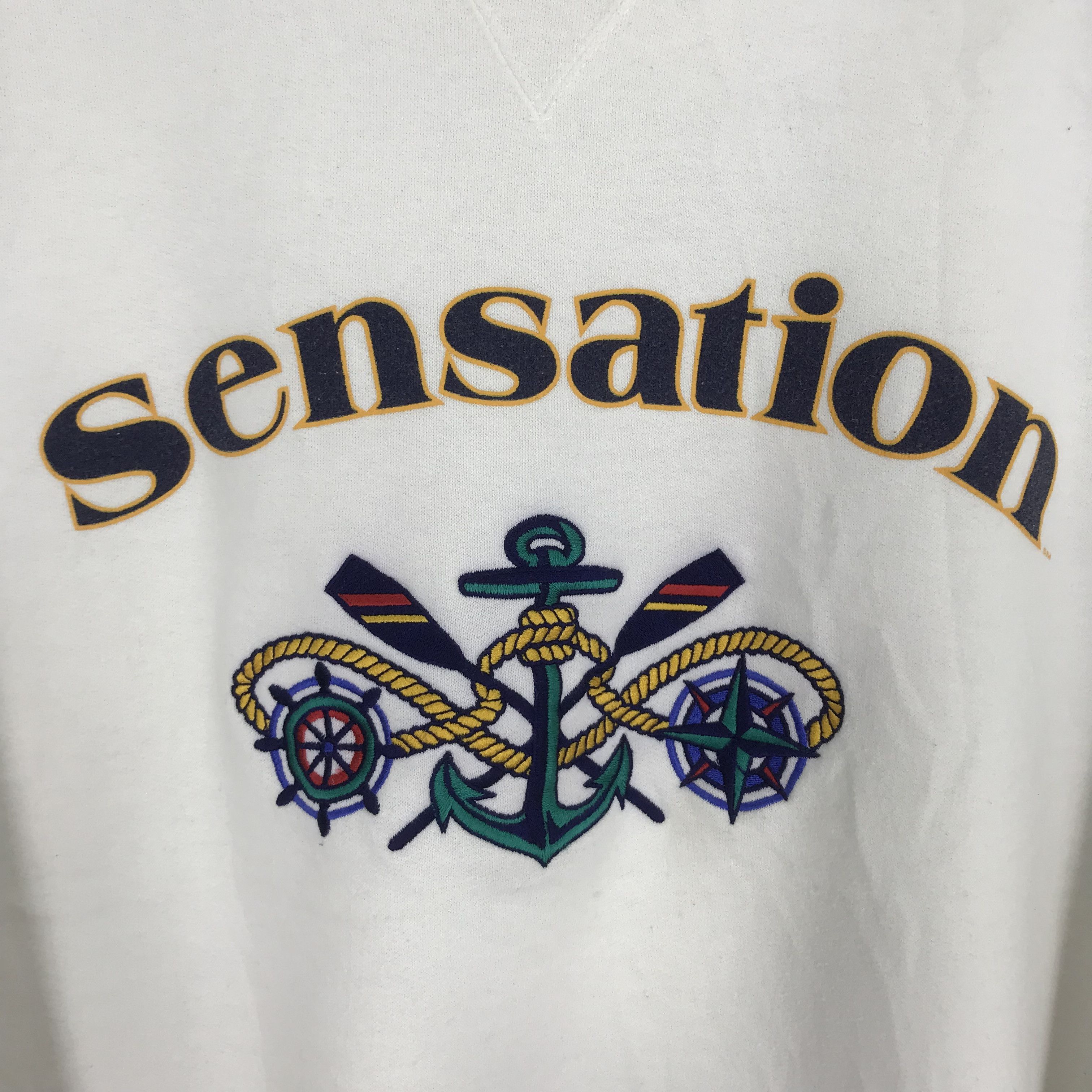 Vintage Vintage 90's Sensation White Sweatshirt Large - 358 Size US L / EU 52-54 / 3 - 4 Thumbnail