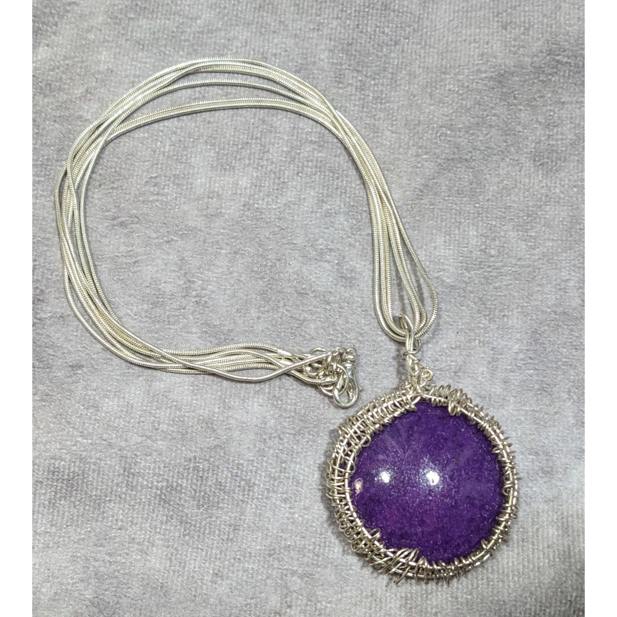 Handmade Whimsical Handmade Wire Wrapped Purple Stone On Layered Silv Size ONE SIZE - 6 Thumbnail
