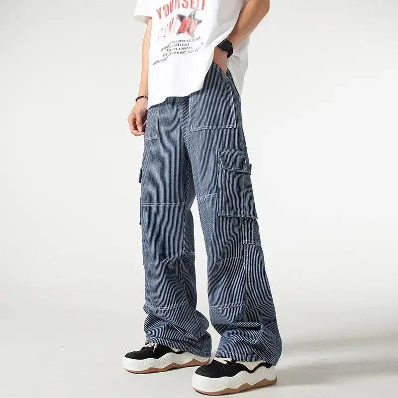 Japanese Brand Retro loose striped patchwork pocket jeans Size US 32 / EU 48 - 3 Thumbnail