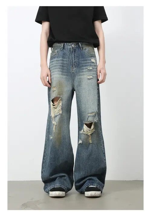 VIBE Men's loose straight retro all-match wide-leg ripped jeans Size US 32 / EU 48 - 1 Thumbnail