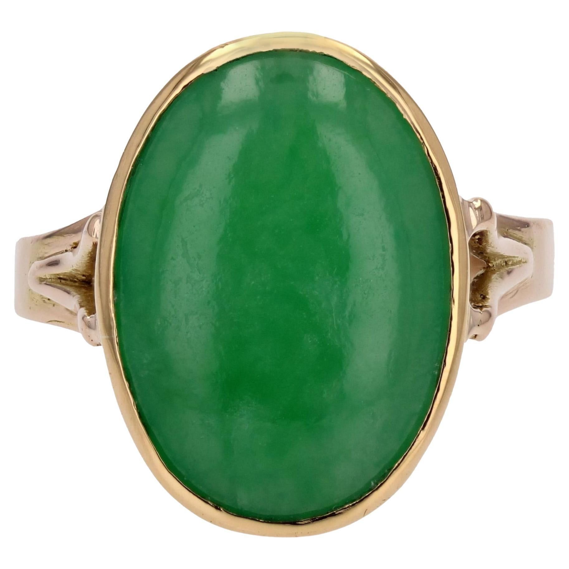 image of Vintage French 1960S Jade Jadeite 18 Karat Yellow Gold Ovale Ring, Women's