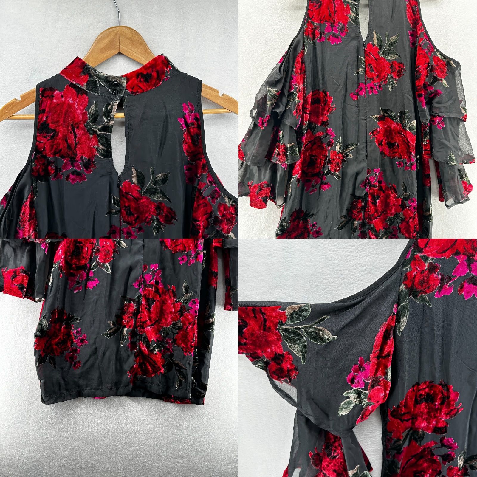 Venus Venus A-Line Dress Women Red Black Floral Velvet 16 Midi Sleeveless Button Cold Shoulder Vintage No Size XXL / US 16-18 / IT 52-54 - 8 Thumbnail