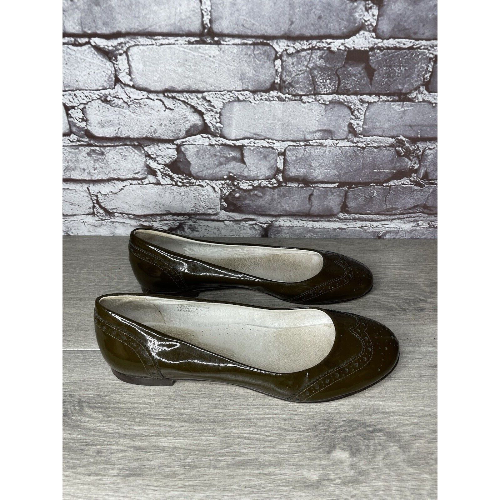 Toscano Calzoleria Toscana Brown Patent Leather Wingtip Ballet Flats Size US 10 / IT 40 - 4 Thumbnail