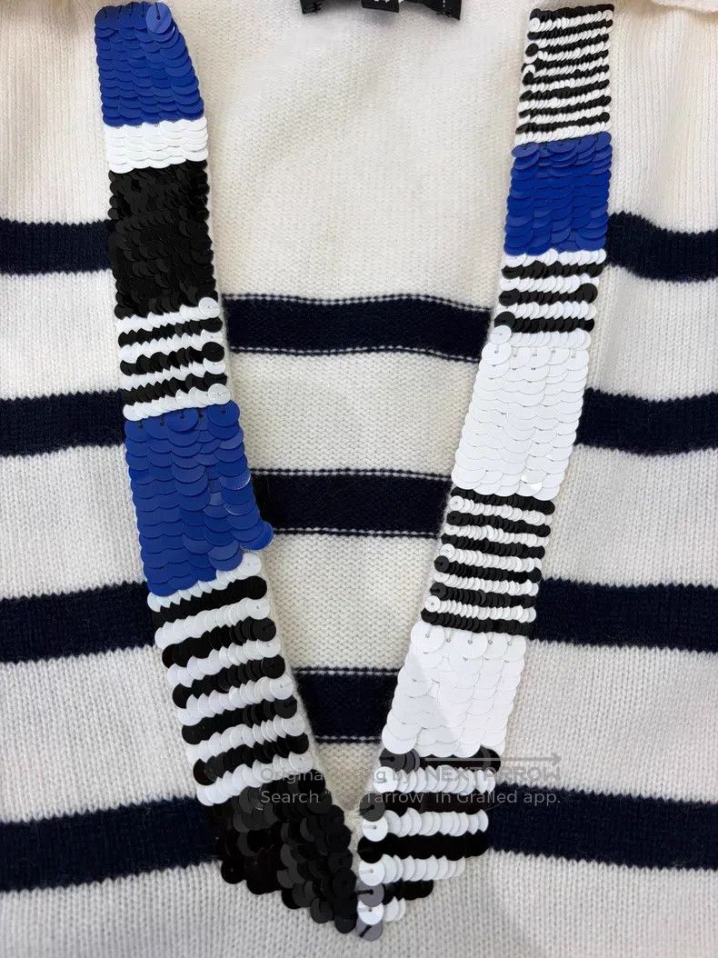 Chanel Chanel Spring and summer new navy striped sequin V-neck ca Size XXS / US 00 / IT 34 - 3 Thumbnail