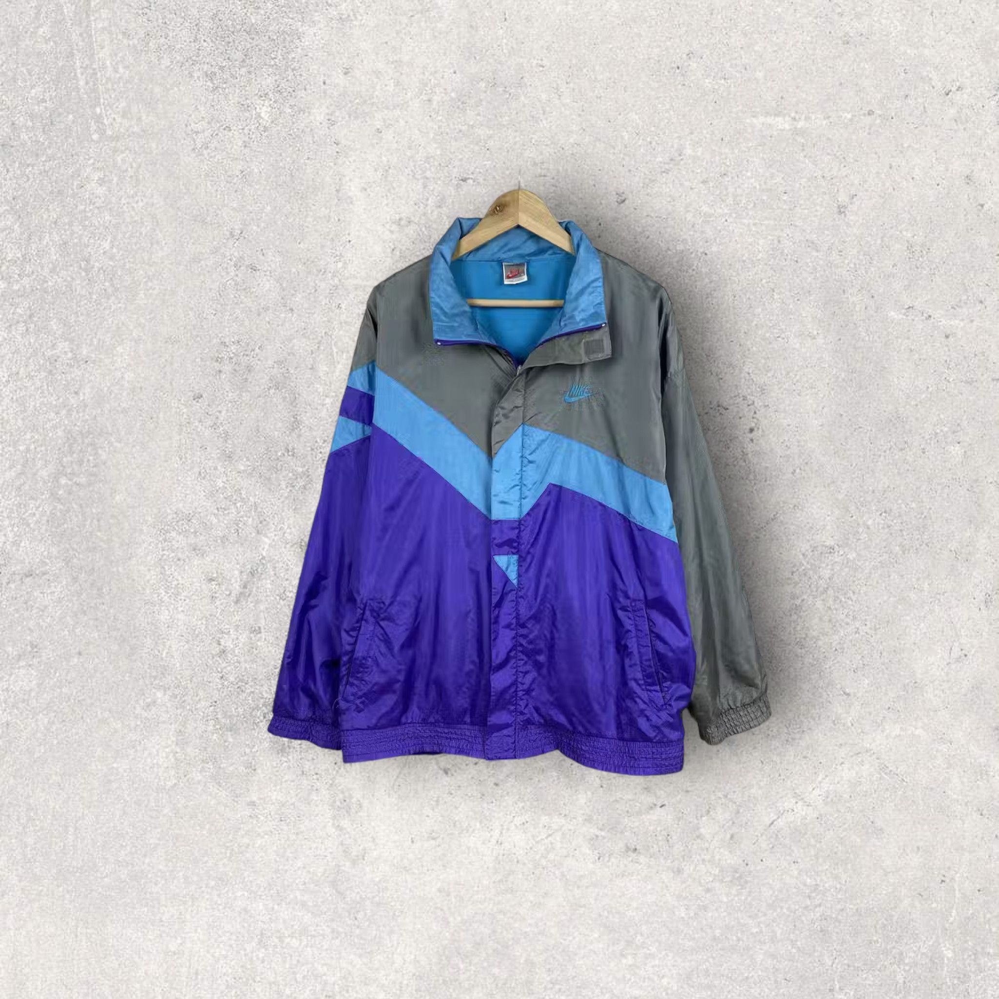 Pre-owned Nike X Vintage 90's Nike Windbreaker Jacket Colorful Size Xl In Gray/purple