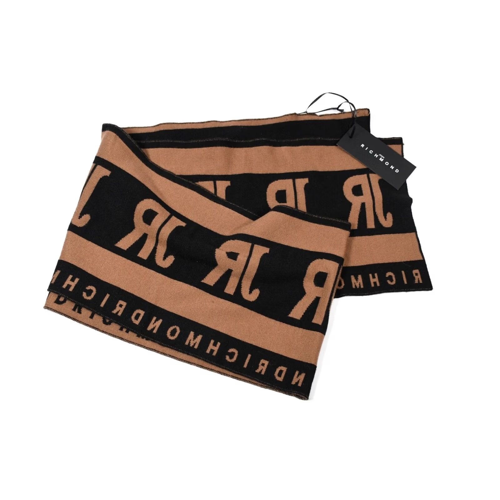 John Richmond John Richmond Logo Knit Scarf Brown Men's 100% Genuine New 170 cm x 25 cm Knit Scarf Size ONE SIZE - 3 Thumbnail
