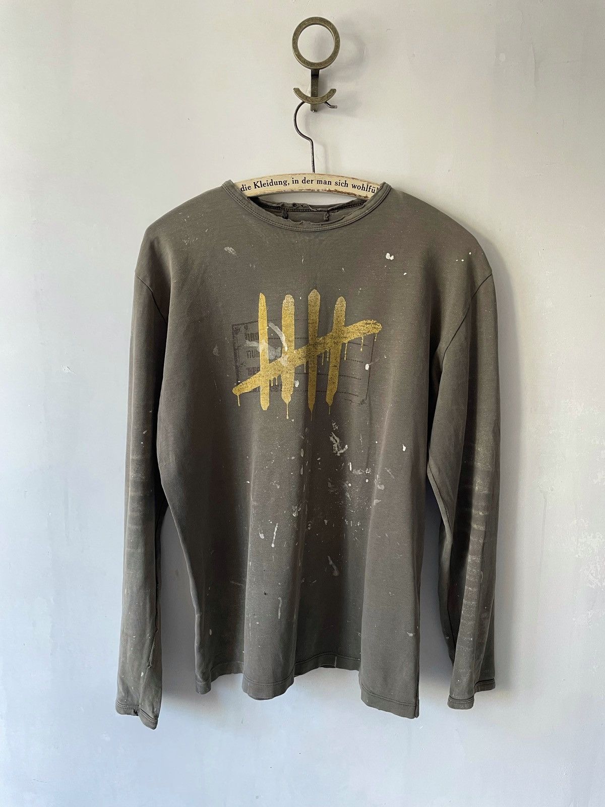 hand made trashed long sleeve khaki green faded