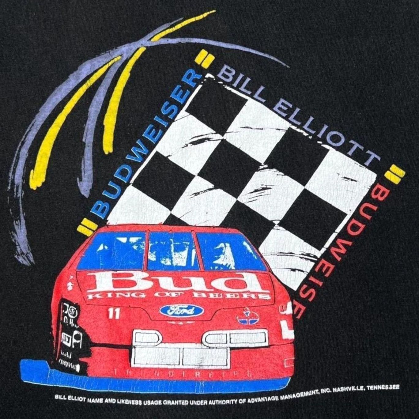 Fruit Of The Loom VINTAGE Nascar Bill Elliott Budweiser Motorsports Graphic Single Stitch T-Shirt XL Mens Black 90s Size US XL / EU 56 / 4 - 3 Thumbnail