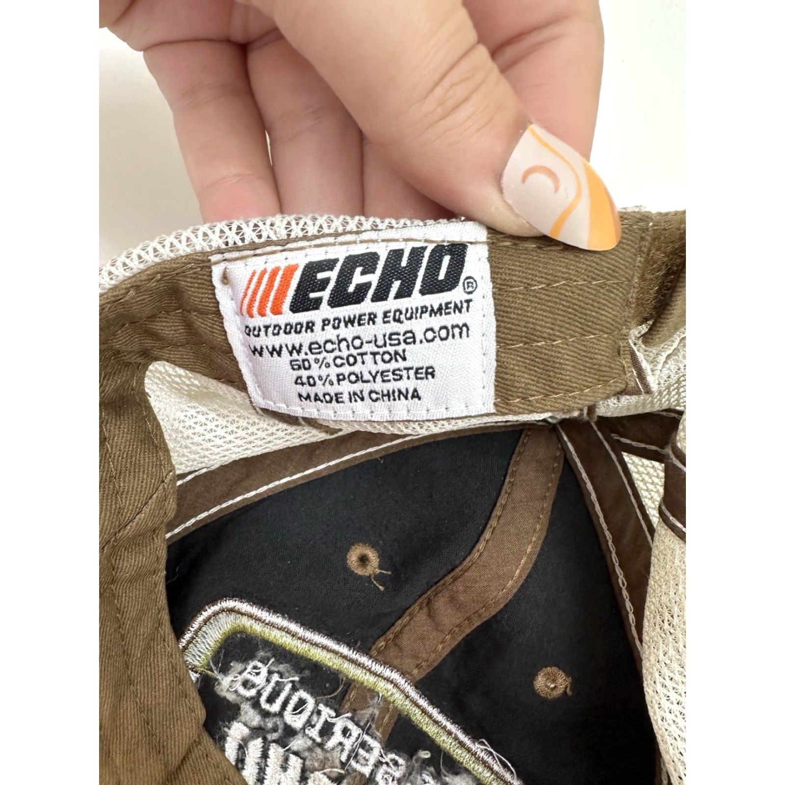 Vintage Echo Baseball Hat Be Serious Echo Brown Embroidered Logo Adjustable Cap Mens List Adjustable Strap Brown Cotton Polyester Cap Size ONE SIZE - 4 Thumbnail
