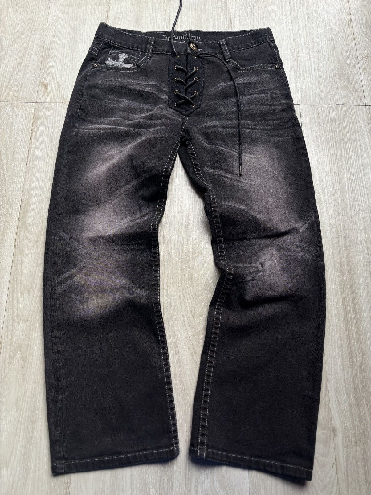 Japanese Brand Re ambition lace-up baggy jeans Size US 30 / EU 46 - 1 Thumbnail
