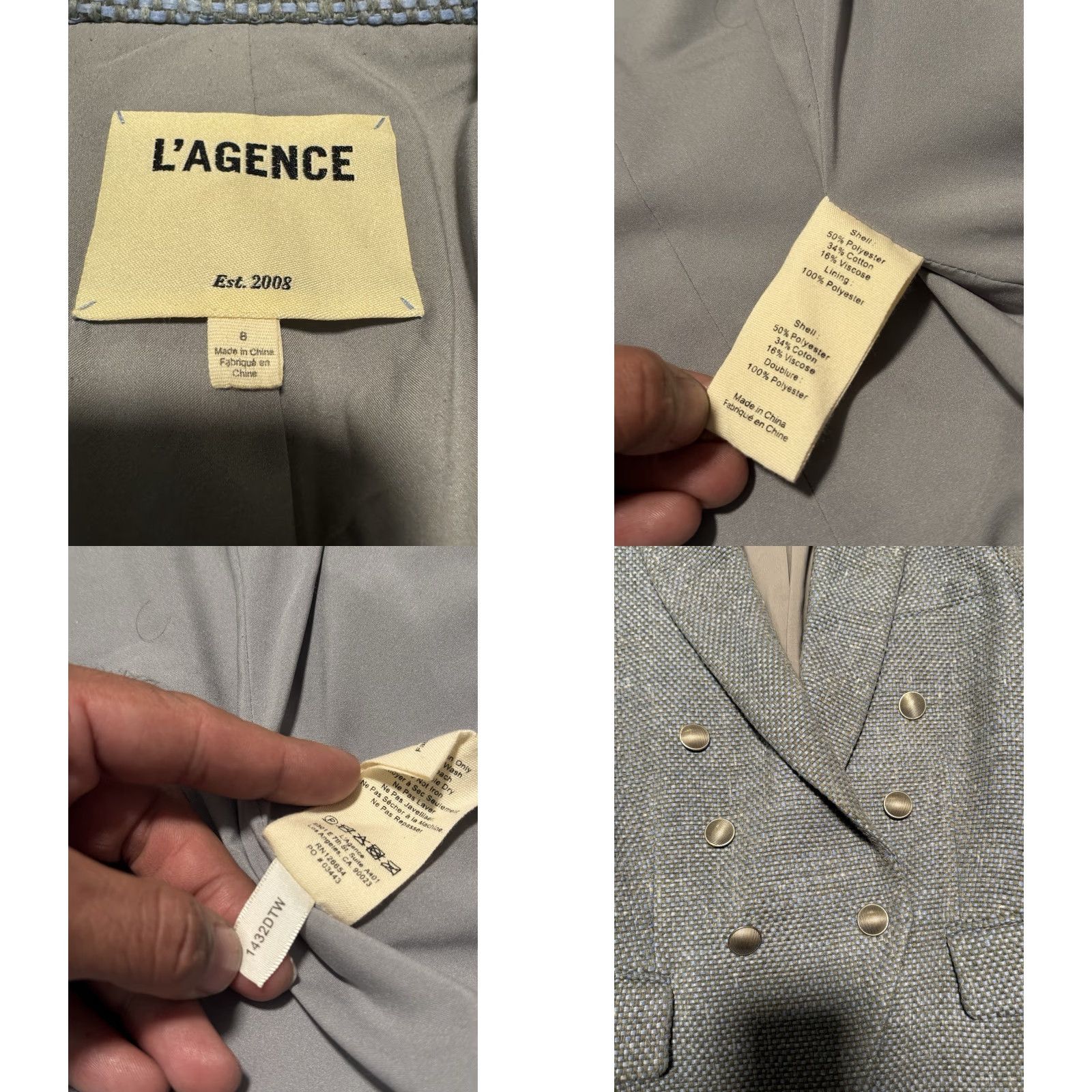 VINTAGE L'AGENCE Kenzie Double-Breasted Tweed Blazer Blue Size 8 Women Blazer Regular Size (Blue)