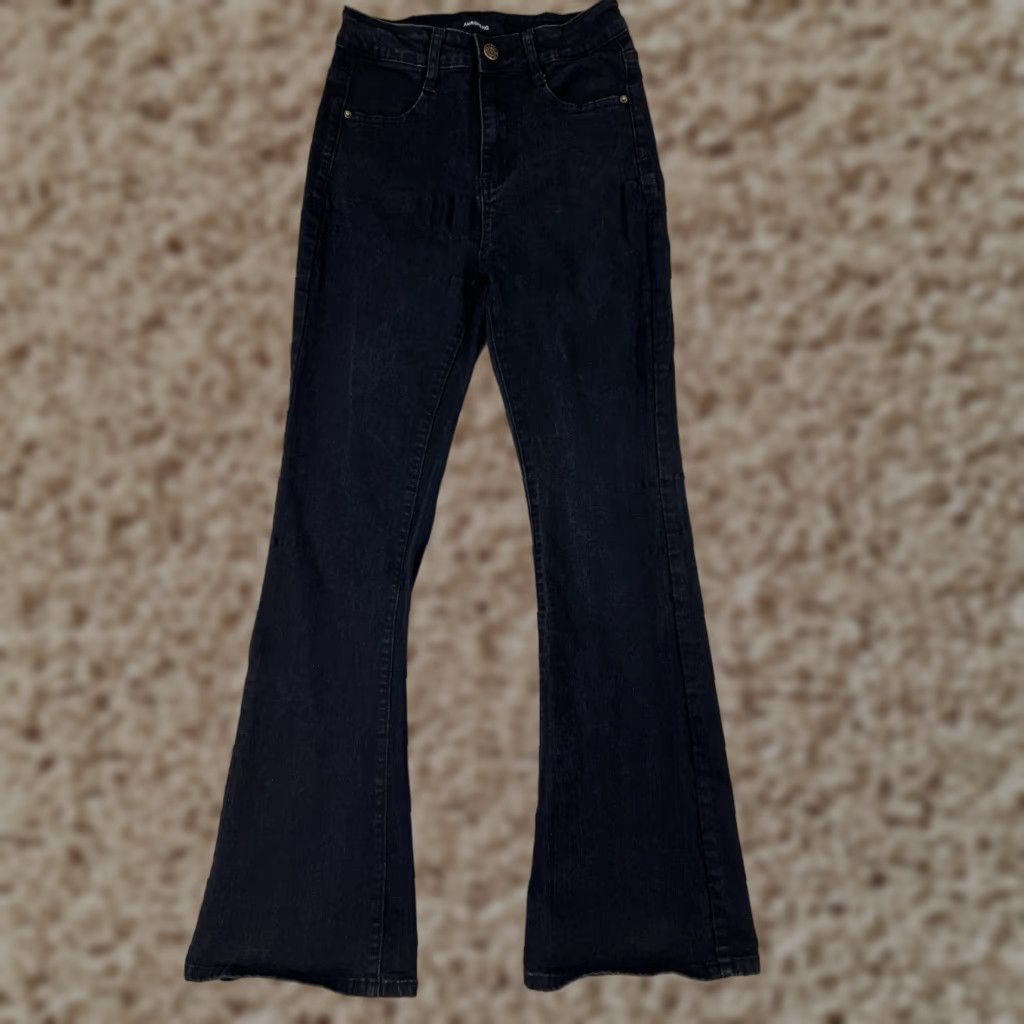 Vintage AMRSPENG Jeans Women 4 Black Flared Mid AMRSPENG 23x28 Denim Distressed Stretch 5-Pocket Regular Vintage No Size 27" / US 4 / IT 40 - 1 Thumbnail