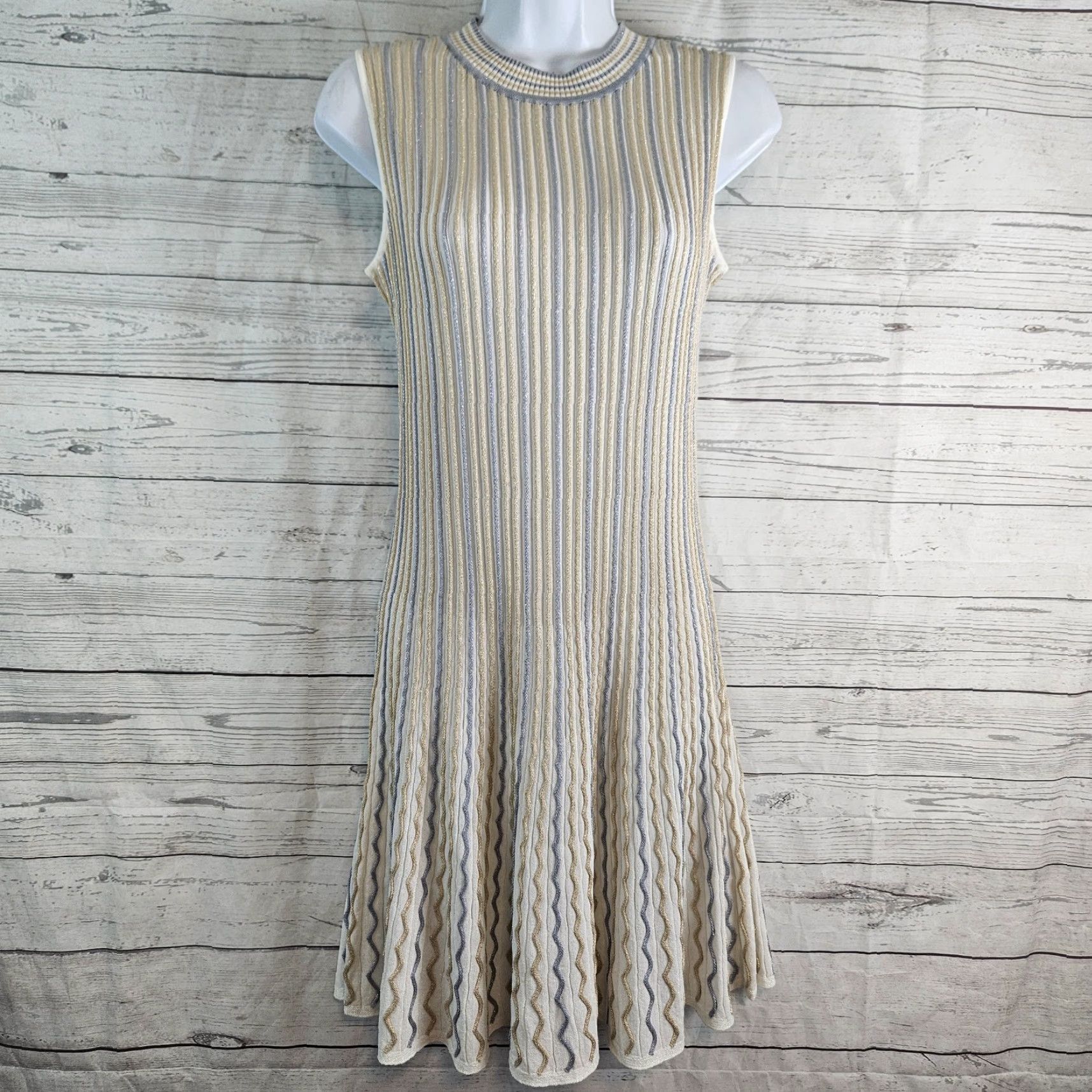 Vintage Ritu Kumar Womens Dress Sz Medium Ribbed Gold Silver Striped Sleeveless Size M / US 6-8 / IT 42-44 - 2 Thumbnail