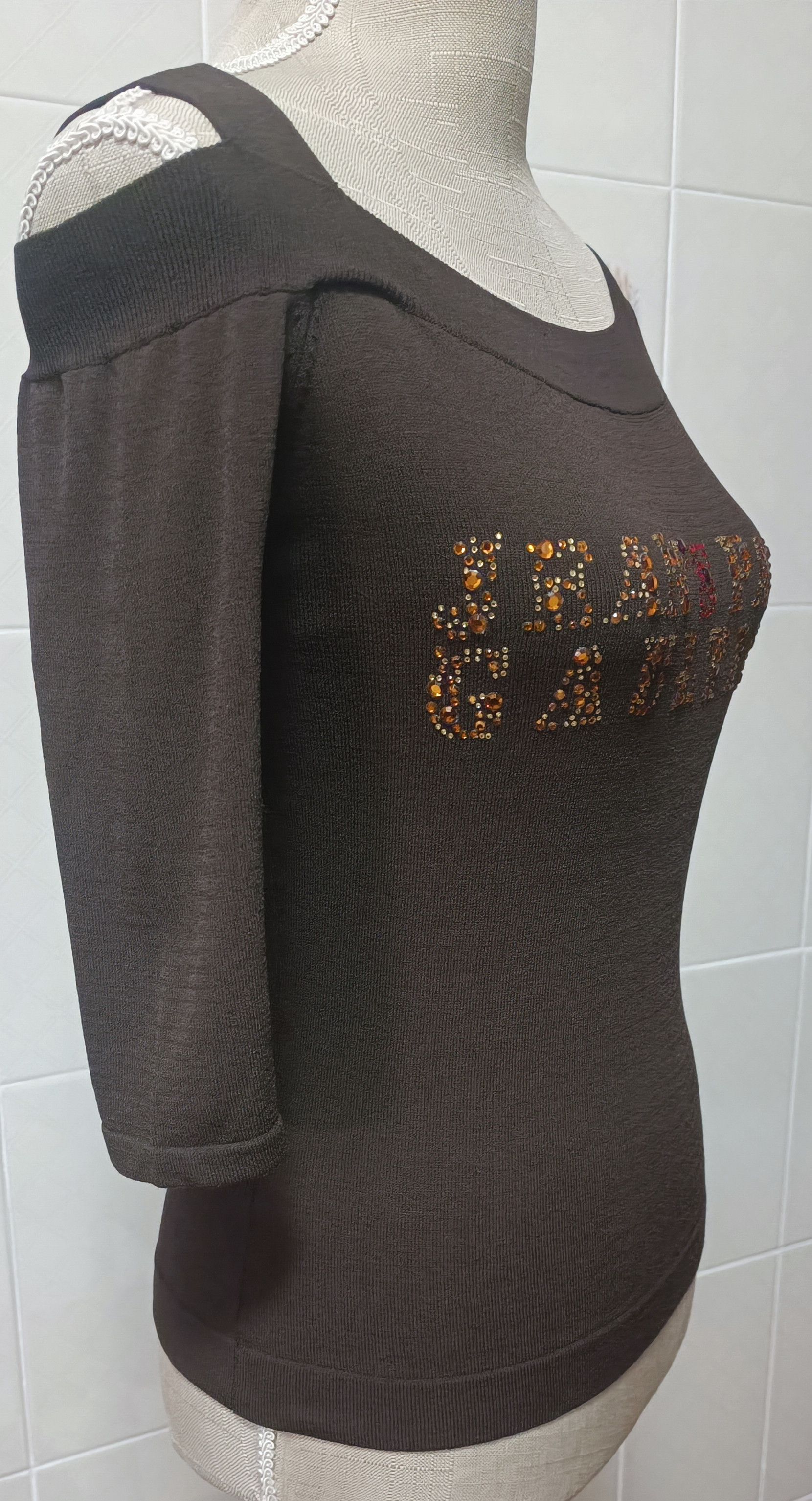 Jean Paul Gaultier Chocolate brown top with yellow and red rhinestones Size S / US 4 / IT 40 - 11 Thumbnail