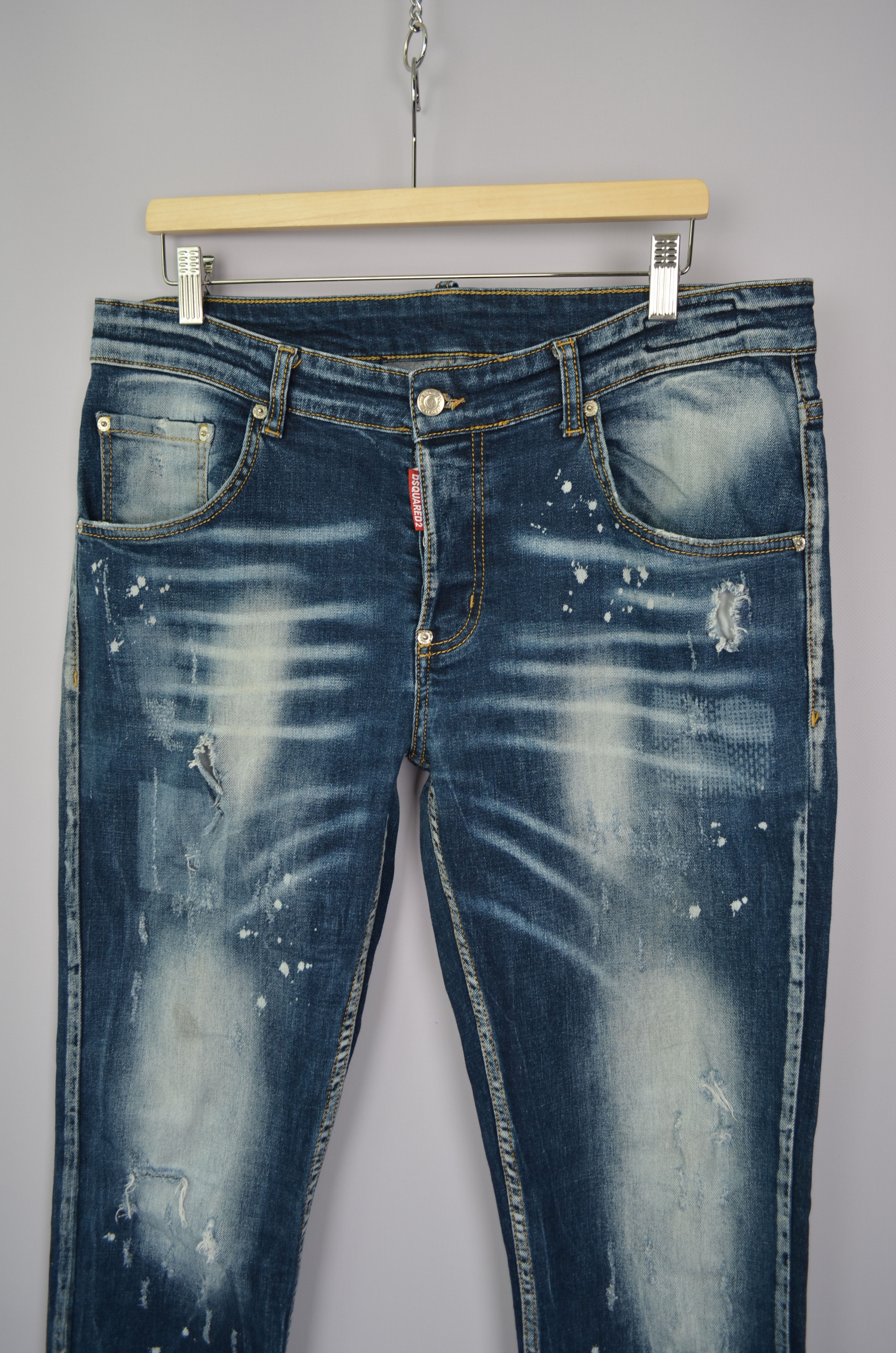 Designer × Dsquared2 Dsquared2 Cool Guy Blue Painted Distressed Slim Jeans Sz W34 Size US 34 / EU 50 - 2 Thumbnail