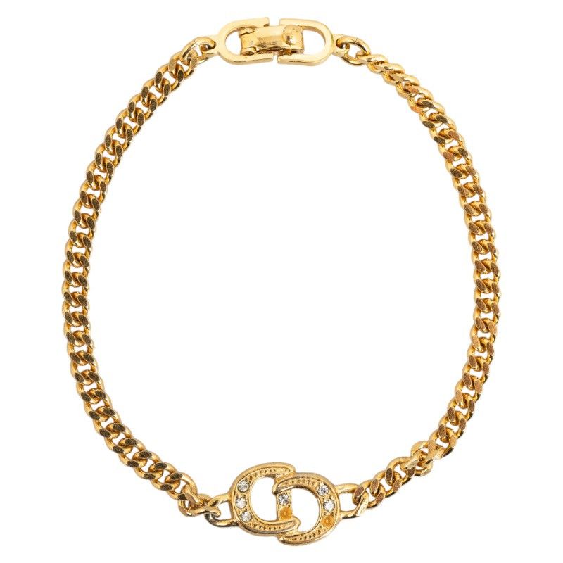 image of Dior Crystal Cd Chain Link Bracelet in Gold, Women's