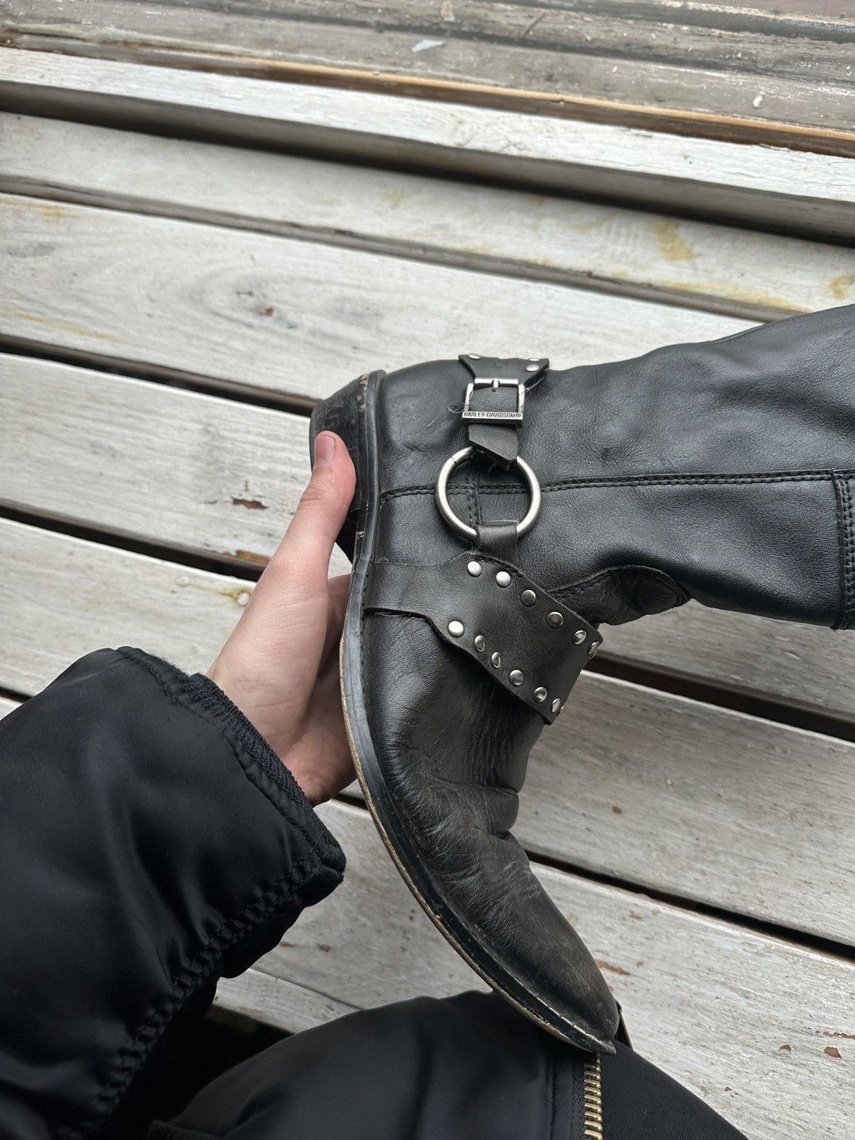 Harley Davidson 🚨RARE HARLEY DAVIDSON BLACK BOOTS METAL WITH LOGO IF6WAS9 Size US 9 / IT 39 - 2 Thumbnail